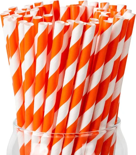 PakTalk [Paquete de 100] Pajitas Naranjas, Pajitas de Papel Desechables Naranjas y Blancas Biodegradables de Otoño para Cócteles Aperol Spritz,