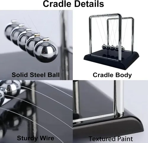 Miniatura 3 de Cuna de Newton Bolas de Equilibrio, Bolas de Péndulo con Base Negra, Péndulo Cuna de Newton, Decoración de Escritorio para Hombres, Juguetes