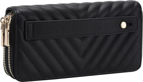 Miniatura 2 de Cartera de piel vegana con doble cremallera y correa de sujeción de mano, Chevron Bordado Negro