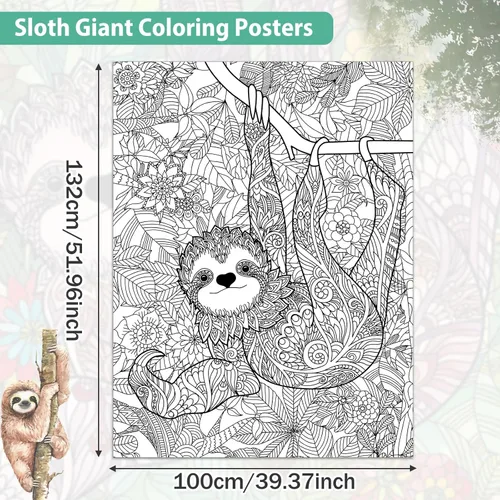 Miniatura 2 de Póster gigante de mandala para colorear para niños y adultos, hojas de perezoso para colorear de 39.37 x 51.96 pulgadas, póster de mandala