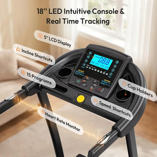 Miniatura 6 de THERUN Incline Treadmill, Treadmills for Running and Walking, 300 lbs Weight Capacity Folding Treadmill with 0-15% Auto Incline, Wide Belt, 3.5 HP
