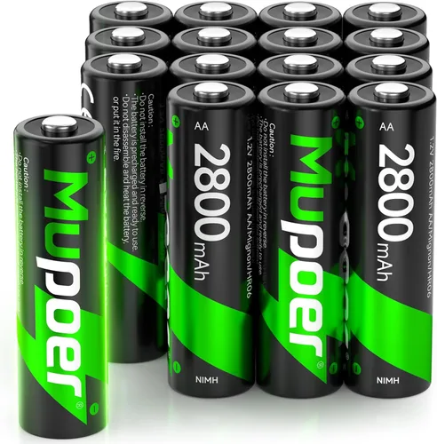 Miniatura 9 de Mupoer Paquete de 4 baterías AA recargables, batería Ni-MH 2800mAh de alta capacidad 2A, baterías de autodescarga baja de 1.2 V doble A