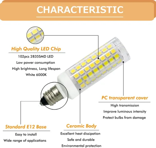 Miniatura 3 de Bombilla LED E12 de 7 W equivalente a 75 W halógena, regulable de 120 V 730 LM, base de candelabro T3/T4, bombillas para ventilador de techo, Blanco