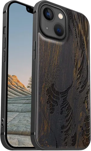Miniatura 17 de Carveit Funda magnética de madera para iPhone 13 [madera natural y TPU suave] Funda protectora de madera única y elegante a prueba de golpes
