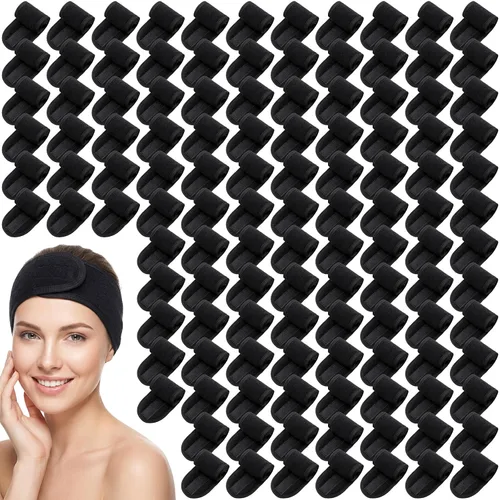 Tigeen 80 diademas faciales de spa ajustables a granel, para mujeres, niñas, adultos, cuidado de la piel, maquillaje, ducha, lavado de cara (negro)