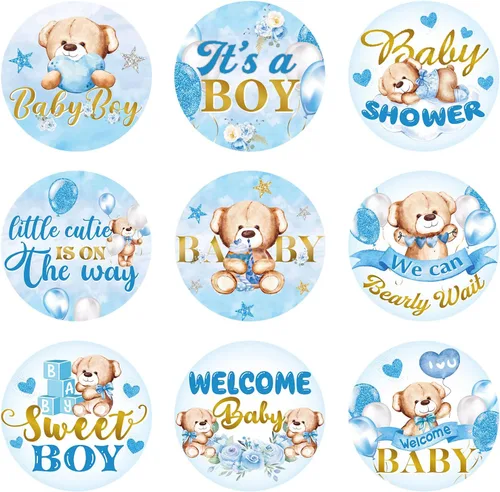 Clabby 504 Piezas Pegatinas de Regalos de Baby Shower para Niño Niña, Pegatinas Mini Besos de Dulces, Etiquetas de Gotas de Chocolate, Envoltorios