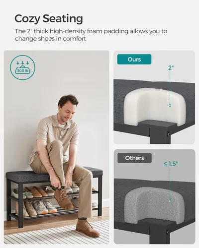 Miniatura 4 de SONGMICS Banco de zapatos, banco de almacenamiento, banco de entrada con cojín, estante para zapatos con asiento, ahorro de espacio, estilo moderno