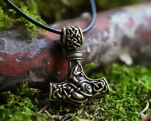 Miniatura 148 de Viking Thors Hammer Necklace Pendant - Vegvisir Aegishjalmur Helm of Awe Raven Huginn Muninn Pendant Necklace Amulet Talisman - Thor Necklace