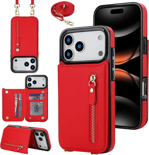 Miniatura 55 de Funda cruzada para teléfono iPhone 13 Pro Max de cuero con tarjetero, funda protectora extraíble, correa de cuero ajustable con botón, compatible