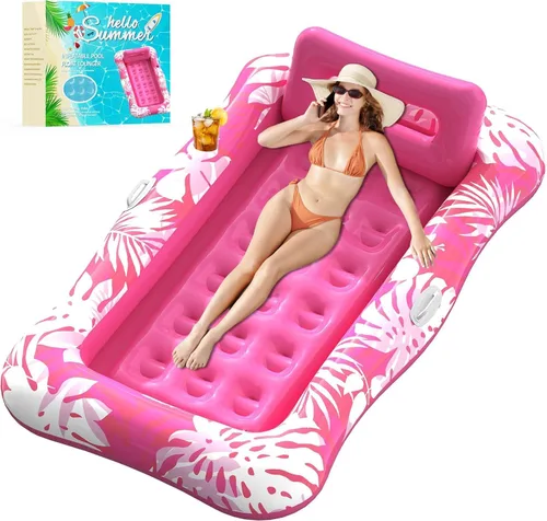 Miniatura 11 de Pool Floats Adult,76" x 48" XL Inflatable Tanning Pool Lounger Float with Pillow,4 in 1 Suntan Tub Sunbathing Raft Floatie Water-Filled Mattress Azul