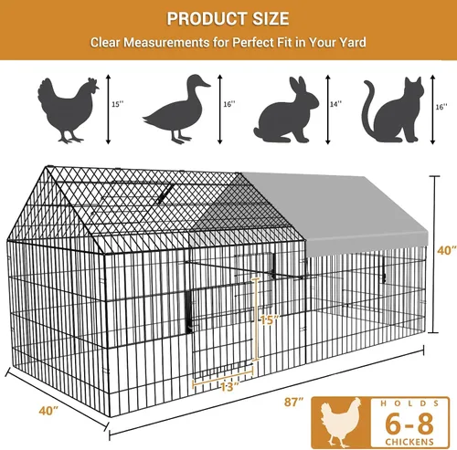 Miniatura 7 de Gallinero de 87 x 40 pulgadas, portátil, de metal, con cubierta impermeable, jaula para pollos para patio, al aire libre, granja, tractor de pollo