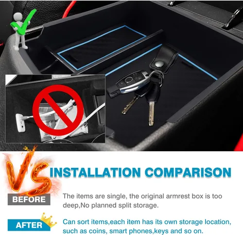 Miniatura 5 de Autorder Organizador de consola central para Hyundai Kona 2018-2021 2022 2023, caja de almacenamiento de reposabrazos, accesorio con bandeja