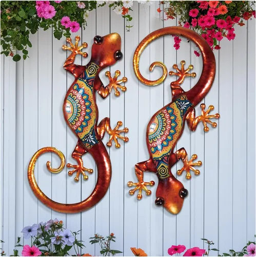 Miniatura 2 de LIFFY Arte Decorativo de Pared de Metal con Lagarto - Paquete de 2 Decoraciones de Pared de Metal de 15 Pulgadas, Escultura Colgante de Vidrio
