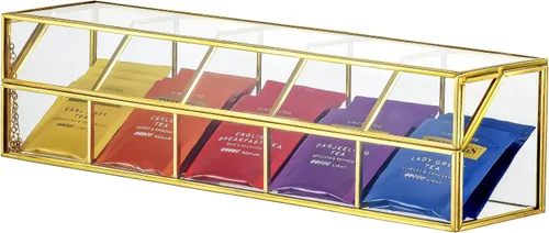 Miniatura 10 de NCYP Organizador de bolsas de té de vidrio con tapa, caja de almacenamiento pequeña de 3 ranuras para bolsitas de té, vitrina de mostrador