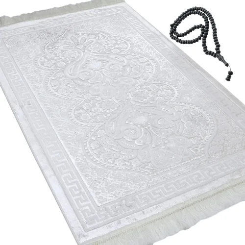Miniatura 13 de Modefa Alfombra de oración de terciopelo de lujo con cuentas de oración, suave y elegante, alfombra musulmana turca Janamaz Sajada para hombres