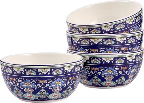 Miniatura 7 de Bico Blooming Moment Juego de 4 Tazones de Cereal, Tazones Hondos de Cerámica de 26 oz para Sopa, Cereal, Ensalada, Fideos, Cocina, Seguros