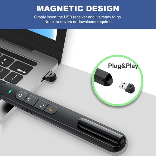 Miniatura 4 de QUI Clicker de presentación para PowerPoint, RF 2.4GHz USB Presentador inalámbrico remoto con Control de Volumen, Clicker de PowerPoint Avanzador