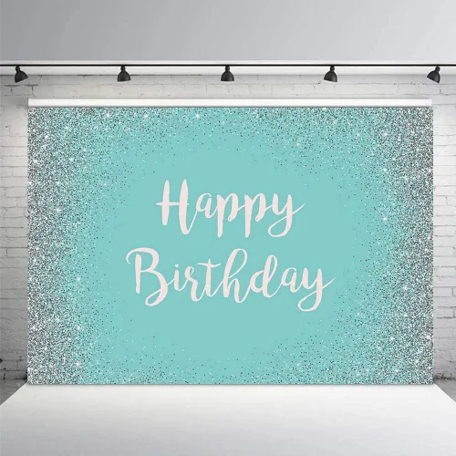 MEHOFOND Fondo de fotos con purpurina plateada y turquesa, accesorios de fondo azul brillante plateado para niña dulce 16 niña feliz cumpleaños