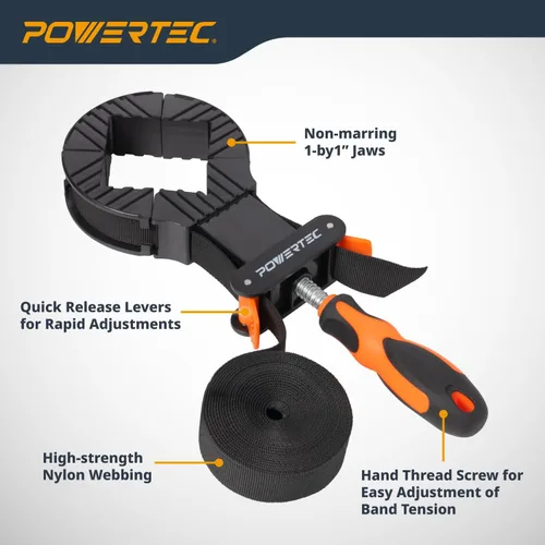 Miniatura 4 de POWERTEC Abrazaderas de correa para carpintería: abrazaderas de banda de liberación rápida con mango ergonómico, abrazadera ajustable para marco