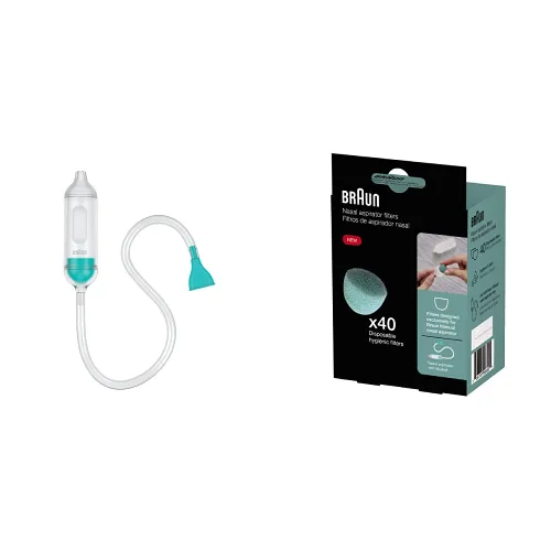 Braun Aspirador nasal manual: limpia rápida y suavemente las narices rellenas de bebés con filtros de aspirador nasal manual Braun (40 unidades)