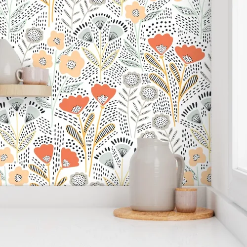 Miniatura 8 de Papel tapiz para despegar y pegar, diseño de flores de color naranja, papel pintado extraíble personalizado Spoonflower
