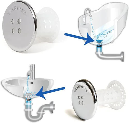 Miniatura 4 de TubShroom and SinkShroom - Protectores de drenaje para bañeras y fregaderos, recolector de pelo cromado y de tina, paquete de 2, cromado, protector