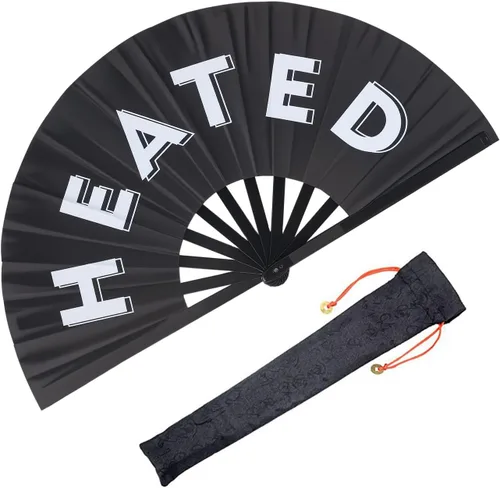 Miniatura 8 de Ventilador de mano plegable grande para hombres y mujeres, ventilador de estallido rave para baile de línea, ventilador de mano chino de Kung Fu Tai