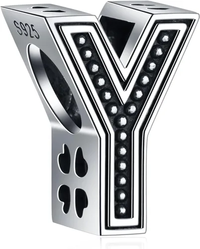 Dijes vintage con inicial de la A a la Z, plata de ley 925, 26 cuentas del alfabeto, trébol calado de 4 hojas, se adapta a collar de pulsera