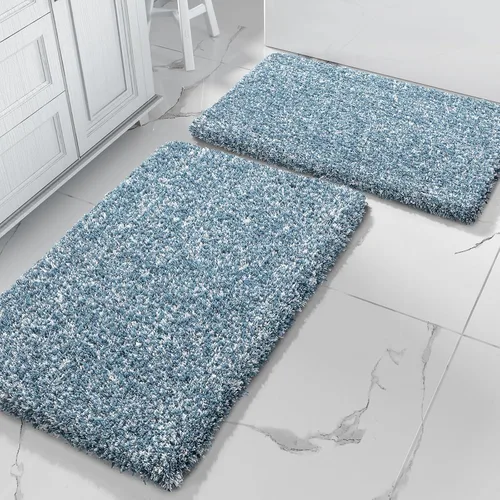 Miniatura 16 de Yimobra Juego de 2 alfombras de baño, alfombra de baño suave y absorbente y alfombra de inodoro en forma de U con respaldo antideslizante, lavable a