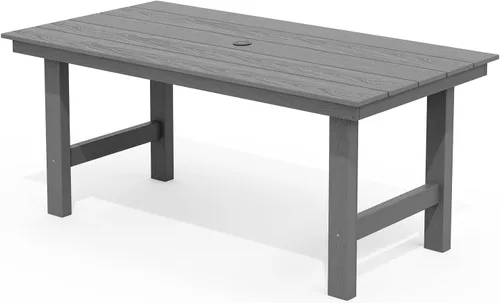 Miniatura 13 de SERWALL Juego de Mesa de Comedor de HDPE para Exteriores, Juego de 7 Piezas de Mesa de Comedor al Aire Libre con Mesa con Corte para Agujero de Gris