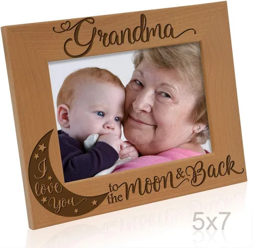 Miniatura 3 de KATE POSH - Marco de fotos de madera natural grabado con texto en inglés "Grandma I Love You to the Moon and Back", regalos para el Día de la Madre
