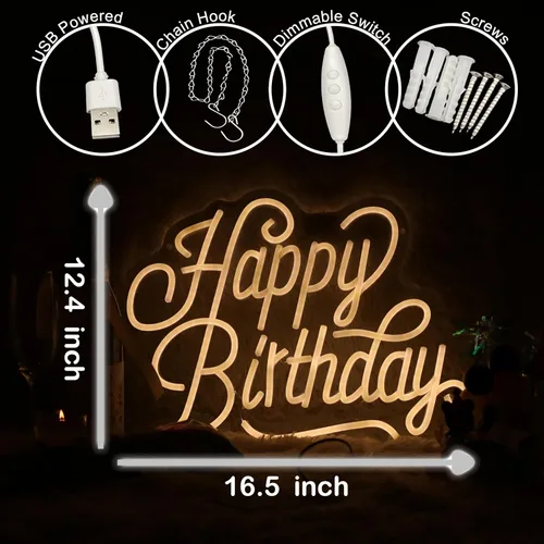 Miniatura 4 de Letrero de neón de feliz cumpleaños para telón de fondo, decoraciones de cumpleaños, letreros de luz LED de neón para cumpleaños, letrero de luz LED