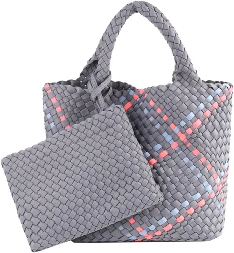 Bolso de mano tejido + bolso de neopreno para mujer, bolso grande de viaje con asa superior, bolsa de viaje para axilas