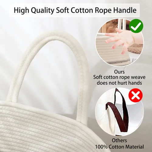 Miniatura 5 de OIAHOMY Cesta de lavandería tejida de cuerda de algodón grande para ropa con asas de algodón extendidas, cesta curva moderna para almacenamiento
