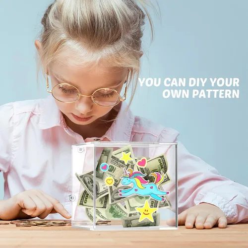 Miniatura 5 de Hucha de acrílico transparente compacto contenedor de monedas para uso diario para accesorios para el hogar y ahorros educativos