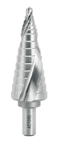 Miniatura 2 de Broca escalonada industrial HSS 3/16" a 1" con vástago de 3/8", flauta espiral doble con tamaño de 14 pasos