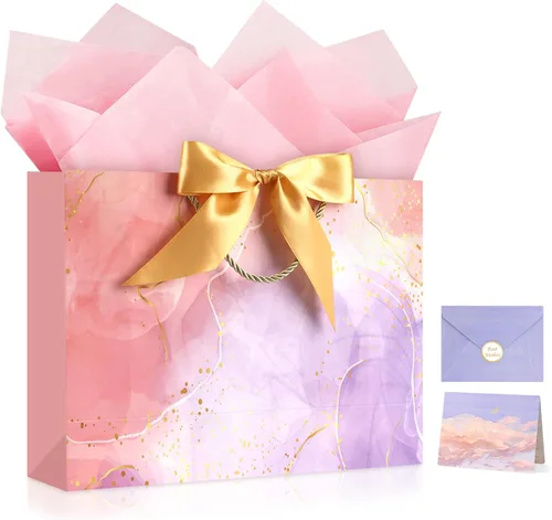 Miniatura 22 de JMANNI Bolsas de regalo, 3 piezas de tamaño mediano con cinta de lazo, bolsa de regalo de papel portátil, patrón de mármol, para cualquier ocasión