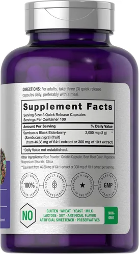 Miniatura 2 de Horbäach Baya de saúco negro Cápsulas de 3000 mg 300 unidades Sin OMG, sin gluten Suplemento Sambucus