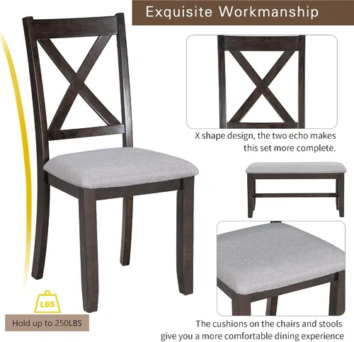 Miniatura 6 de Merax Juego de mesa de comedor de 6 piezas, mesa plegable de madera de 60 pulgadas con 4 sillas tapizadas y banco, juego de mesa de comedor