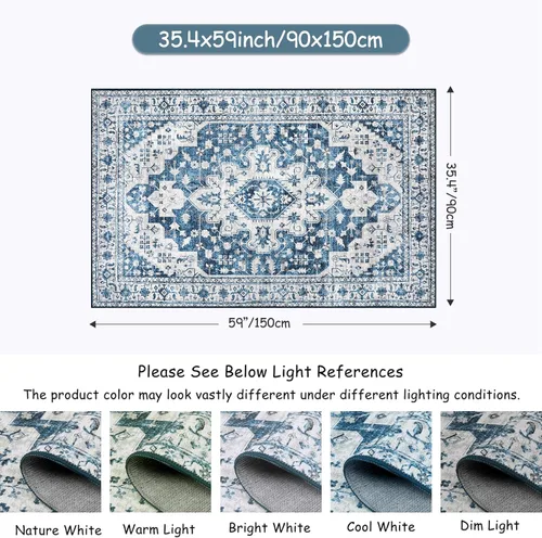 Miniatura 3 de Moynesa Alfombra ultrafina lavable – Alfombra de cocina azul de 3 x 5 pies, alfombras lavables para entrada, tapete antideslizante para puerta