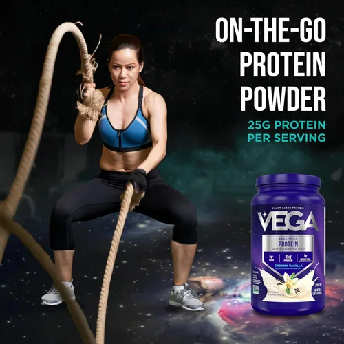 Miniatura 8 de Vega Original Essential Protein - 25g de proteína vegetal, vainilla cremosa, 20 porciones, mezcla para bebida vegana sin OMG, lista para batidos