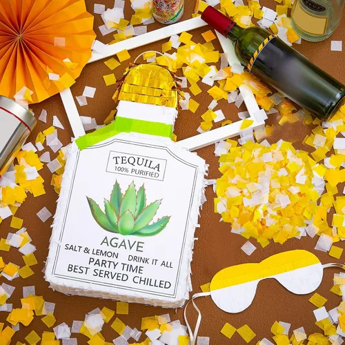 Miniatura 6 de Lewtemi Piñata de botella de tequila blanca con palo vendados y confeti de 15.7 x 10.5 pulgadas, piñata grande para decoración de centro de mesa