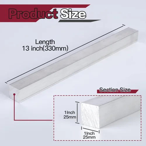 Miniatura 2 de Barra plana cuadrada de aluminio de 13 pulgadas, 2 piezas de placa de uso general 6061 de 1 x 1 pulgada, T6511 sólido nuevo molino