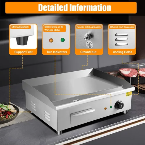 Miniatura 8 de Plancha eléctrica antiadherente de 3000 W, parrilla termostática de doble control de 572 °F/572.0 °F con disyuntor de sobrecarga, parrilla