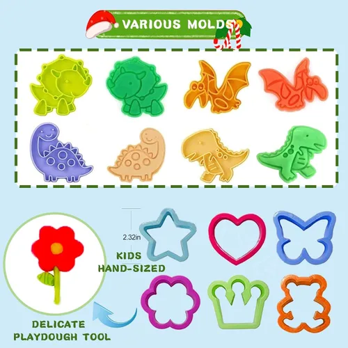 Miniatura 2 de Herramientas de masa para niños, accesorios de masa, moldes de dinosaurio, rodillos de frutas, tijeras y caja de almacenamiento, juego de recuerdos