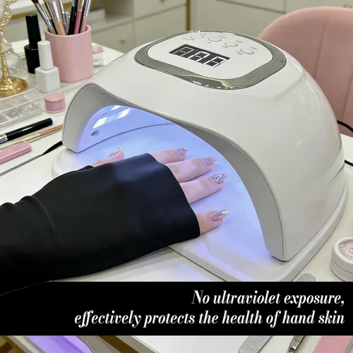 Miniatura 4 de Guantes UV para manicura de gel, guantes de protección UV para manicura, tela de sensación fresca para lámpara de uñas de gel, anti luz UV, negro