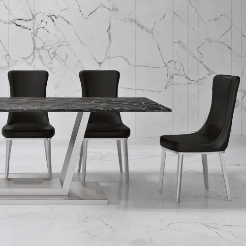 Miniatura 3 de ZURI Modern Norma Silla de comedor - Negro con base de acero inoxidable cepillado