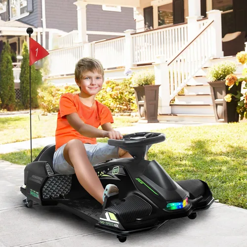 Miniatura 2 de Aosom Go Kart Eléctrico de 12V, Coche de Deriva de 5 MPH, Juguete de Montar con Batería para Exteriores con Arranque Lento, Música, Luces Coloridas