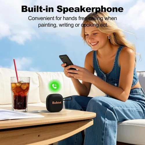 Miniatura 5 de Bobtot - Altavoces portátiles Bluetooth, mini altavoz inalámbrico impermeable IPX7 con 16 horas de reproducción, sonido estéreo fuerte, TWS, Negro