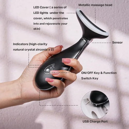 Miniatura 4 de VRAIKO Lily Masajeador de Cuello y Rostro, Herramienta para Esculpir la Cara, Dispositivo de Rejuvenecimiento de la Piel con Térmica, LED de Triple